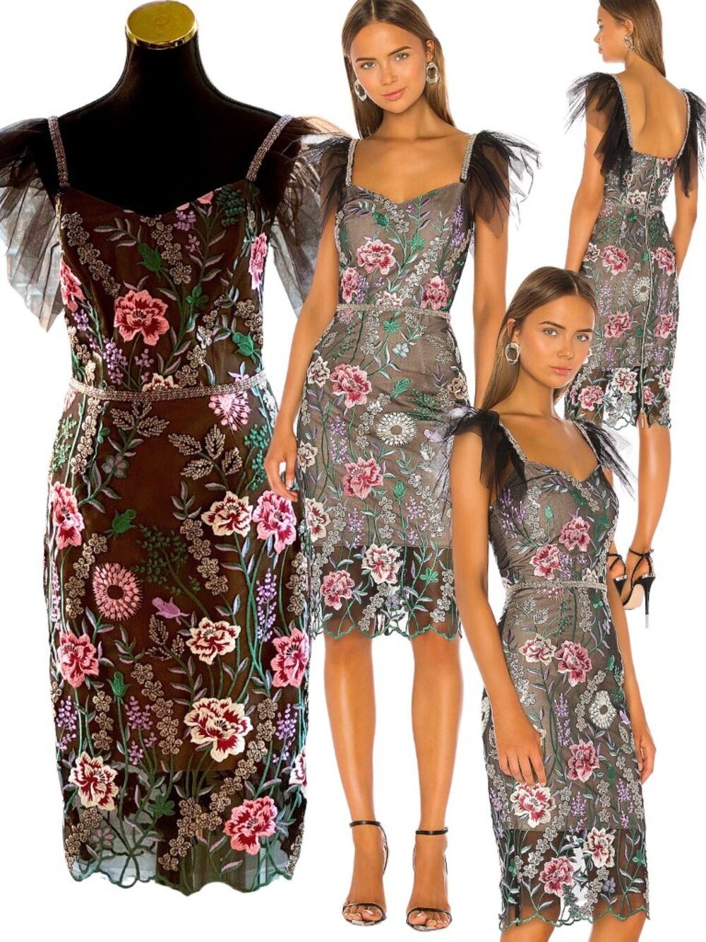 🆕 BRONX & BANCO 🧿 NWOT Melia Floral Embroidered Midi Dress, Sz M / US 6